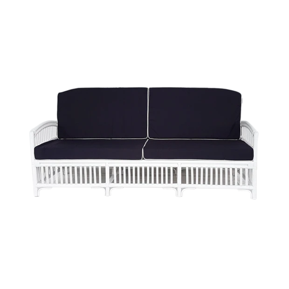 Fitzroy 3.0 White Cane 2.5 Seater Sofa  (NAVY CUSHIONS)