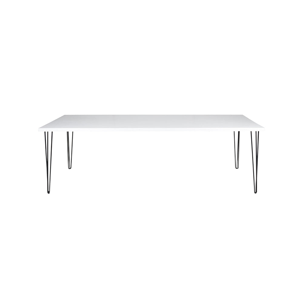 Hairpin Dining Table 2.4m (White Top, Black Legs)