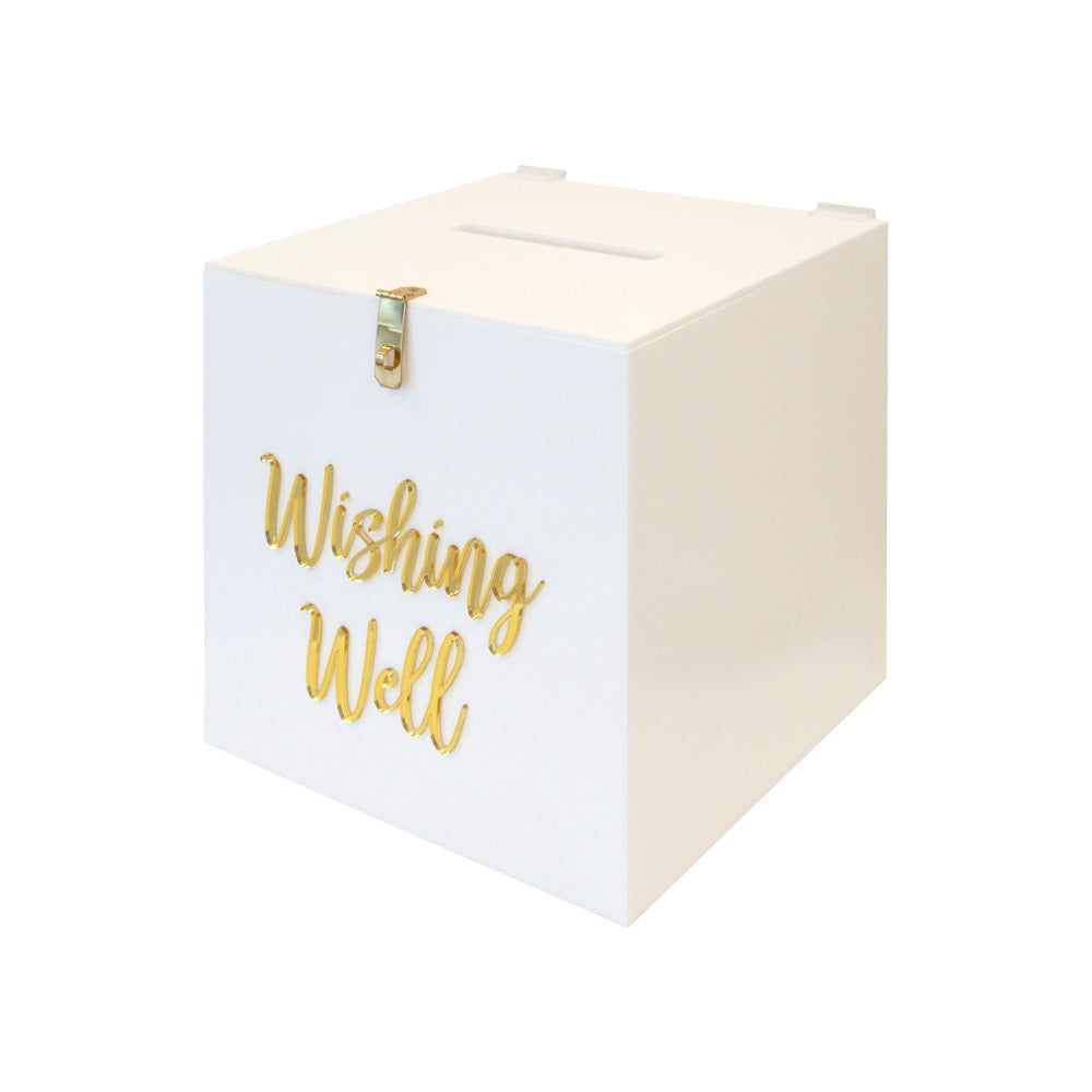 White Acrylic Wishing Well (Gold Wishing Well Sign)