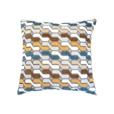 Aqua Brown & Mustard Geo Cushion