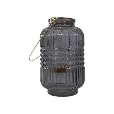 Black frosted glass & brass candle holder