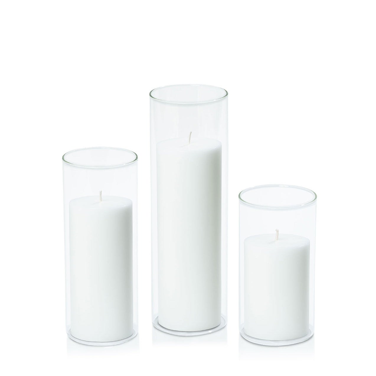 Trio of Cylinder Candle Holders (inc. Pillar Candles) **PURCHASE ITEM ONLY**