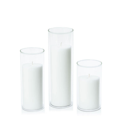 Trio of Cylinder Candle Holders (inc. Pillar Candles) **PURCHASE ITEM ONLY**