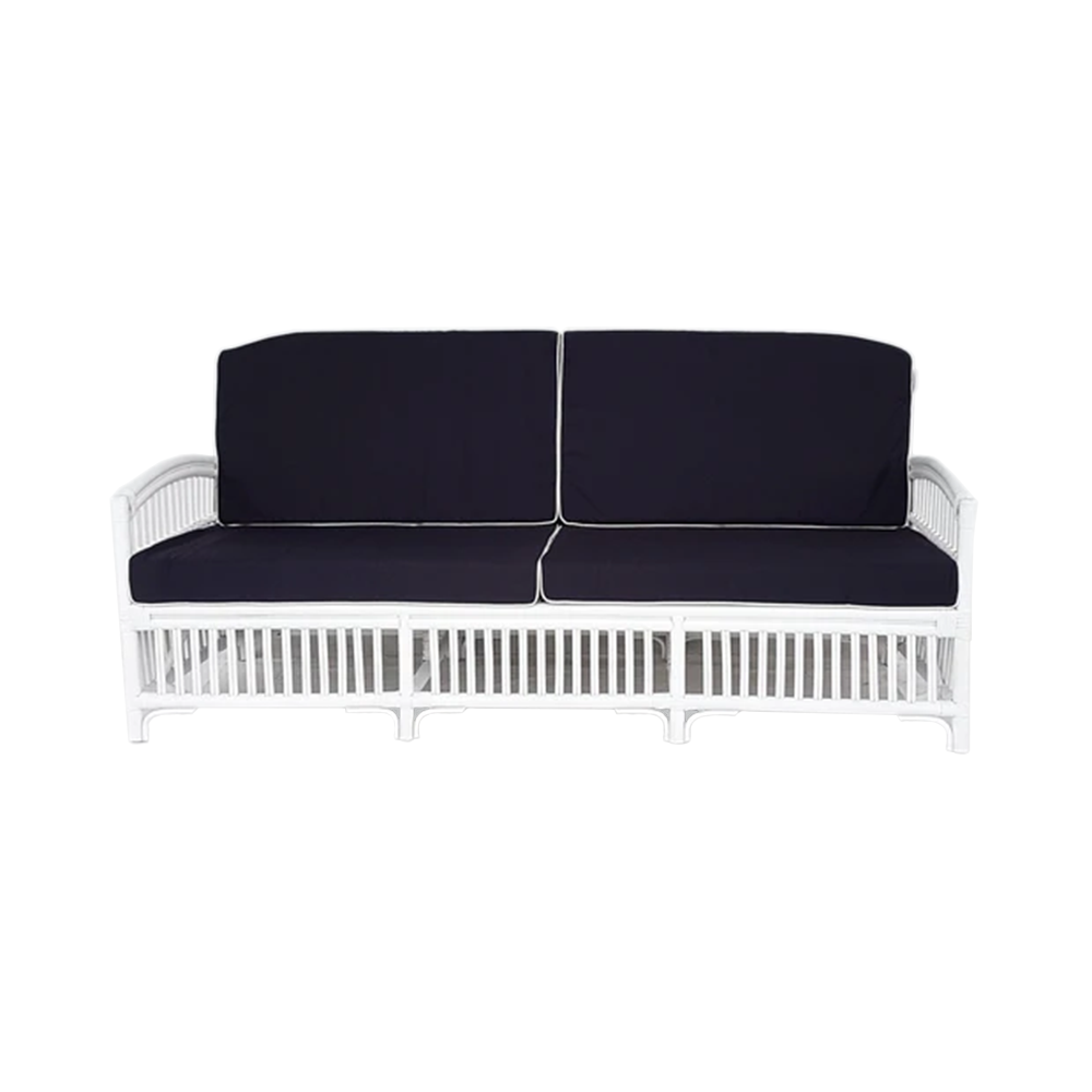 Fitzroy 3.0 White Cane 2.5 Seater Sofa (NAVY CUSHIONS)