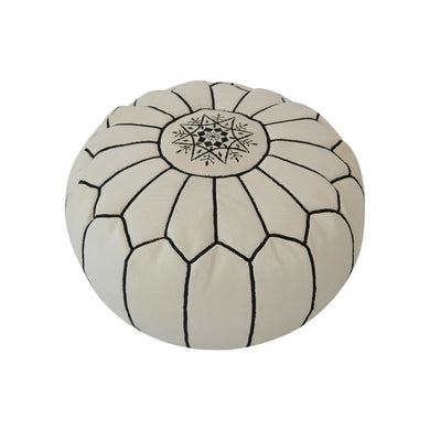 Moroccan White Leather Ottoman