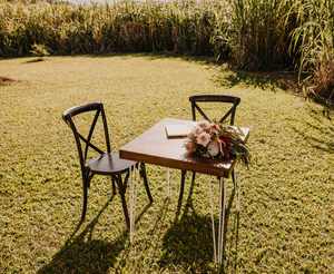 Hairpin Square Dining Table (Walnut Top, White Legs)