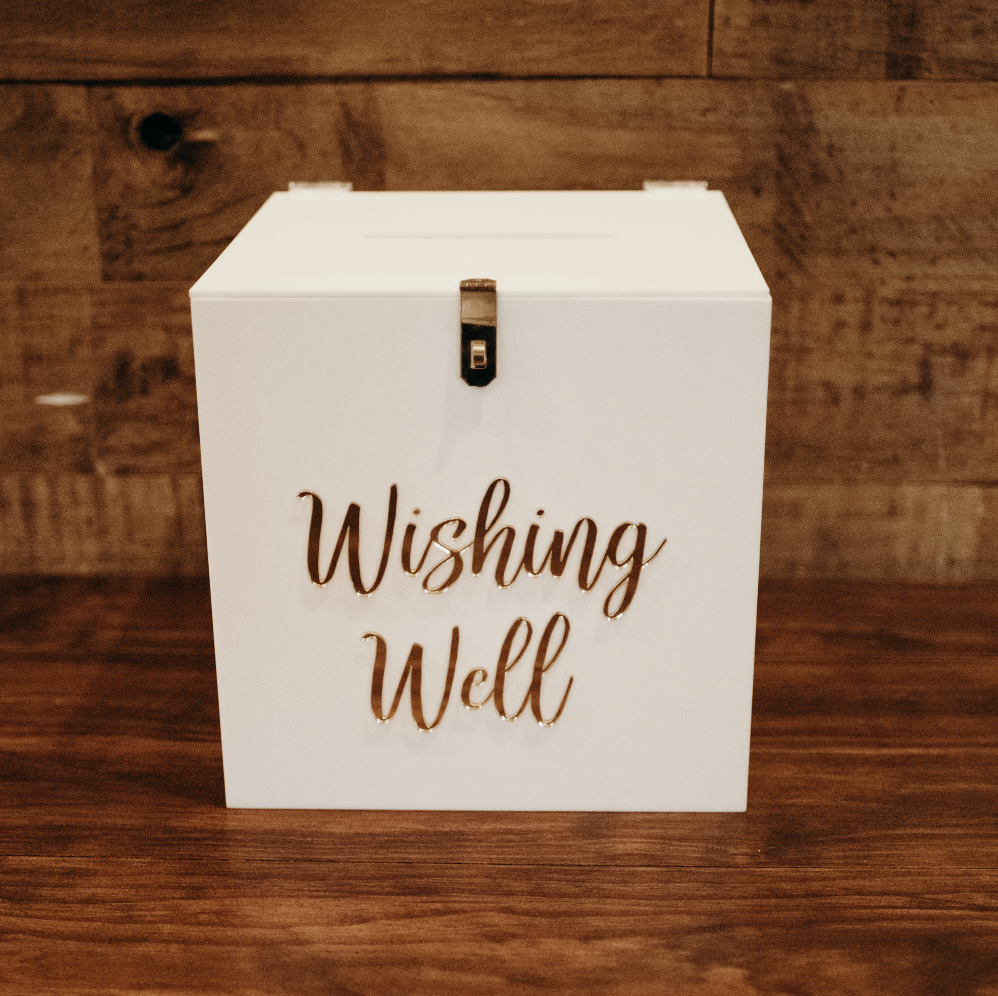White Acrylic Wishing Well (Gold Wishing Well Sign)