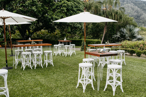 White & Timber Market Umbrella 3m W (with base)