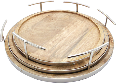 Timber & Chrome Circular Tray (Set of 3)
